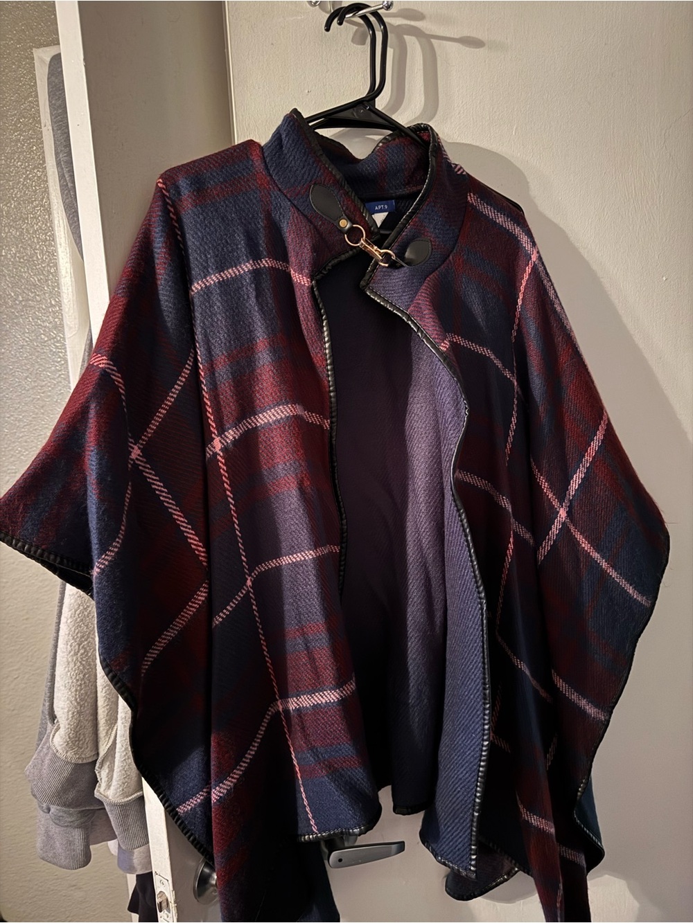 Apt. 9 Navy and Burgundy Plaid Cape Coat
